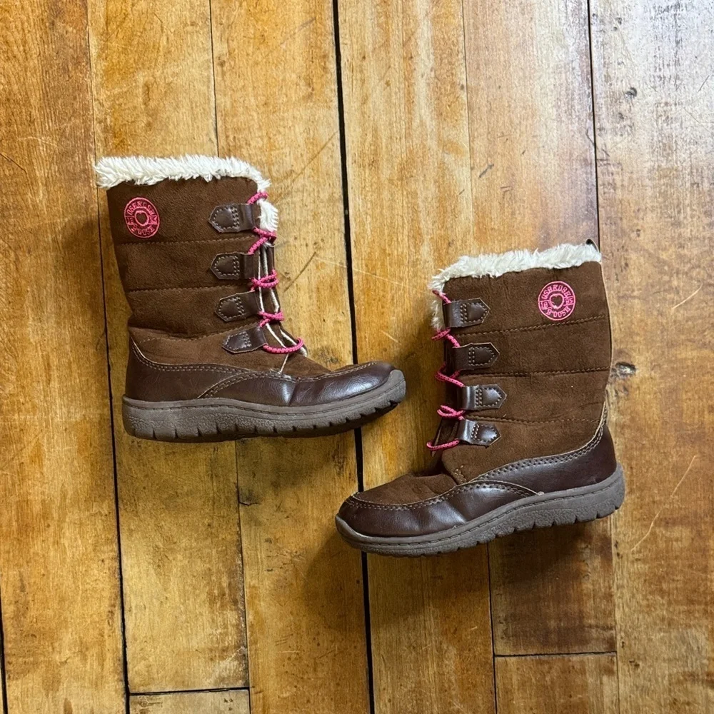 Oshkosh Brown Pink Winter Boots with Faux Fur lining size 10 zippered sides